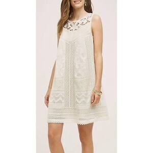 Vanessa Virginia for Anthropologie Cottonwood Lace Crochet Dress, Ivory, Size 2